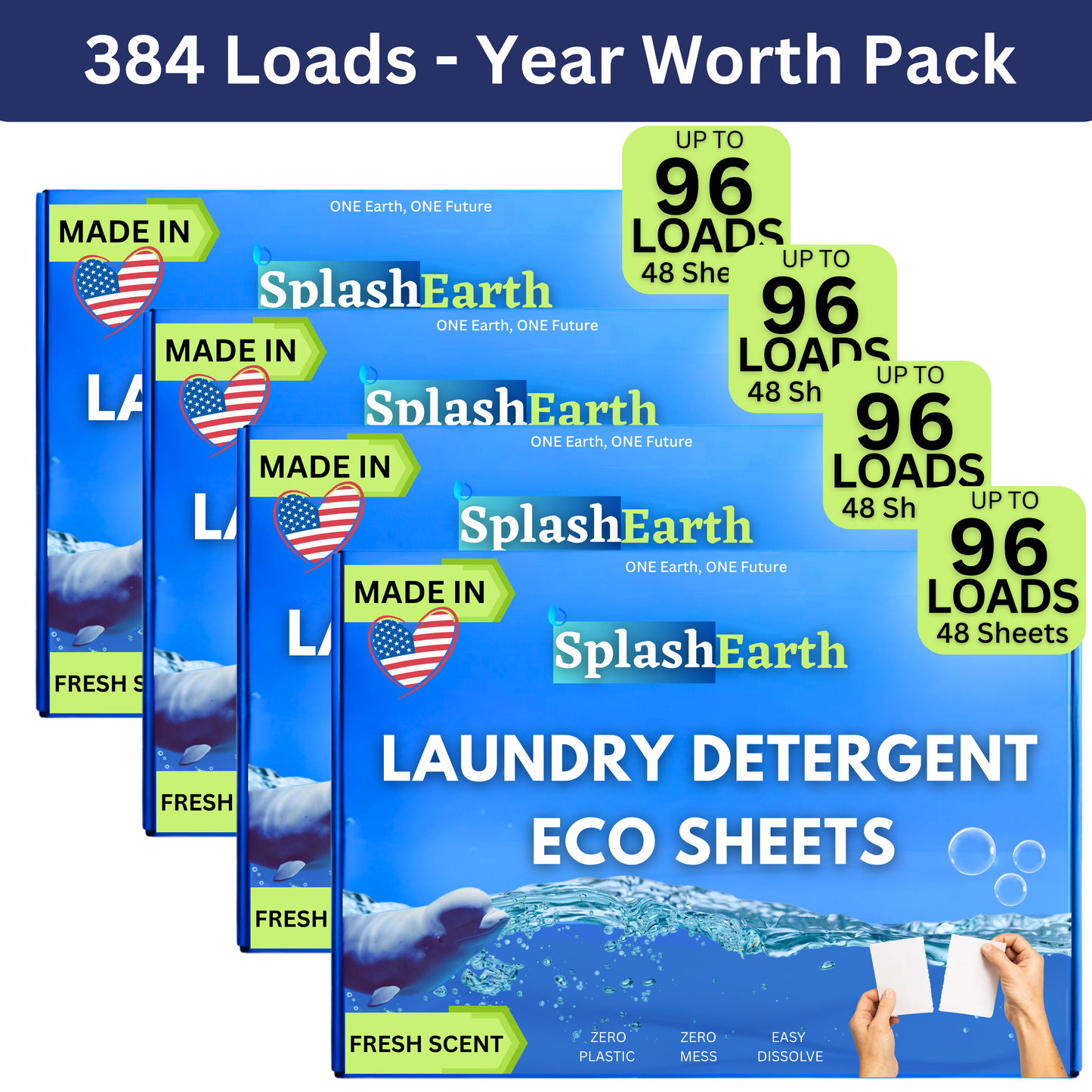 Laundry Sheets Bundle, Pack of 4 (384 Loads) Year's Worth Laundry Detergent Sheets